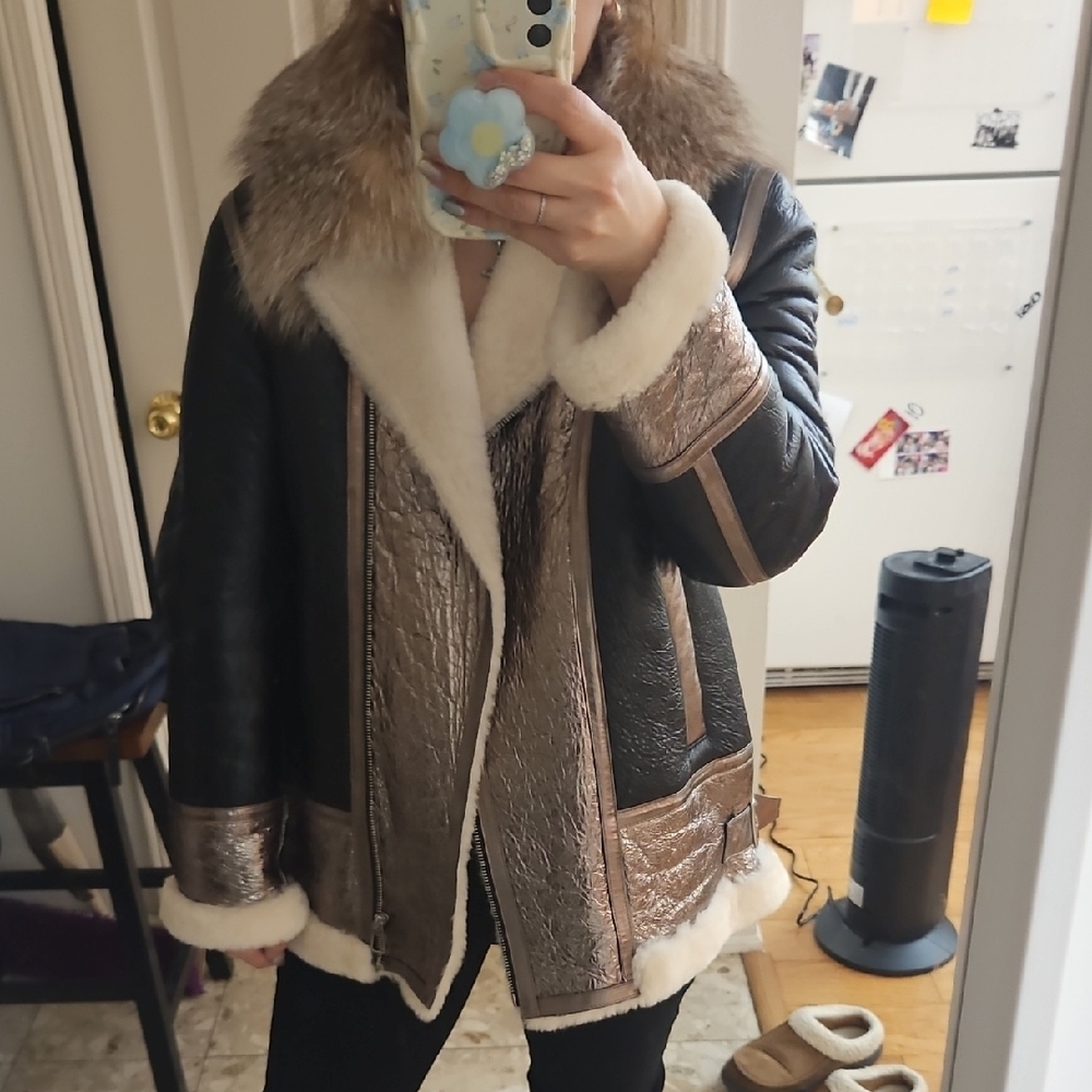 Women's Shearling Jacket with Fur Trim